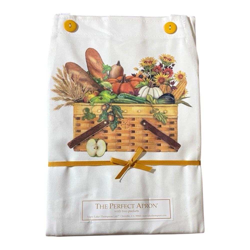 Apron Mary Lake Thompson Basket of Produce Fall Design Corn Pumpkins - 2 Pockets